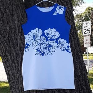 VLD Blue &‎ White Floral Scuba Shift Dress L/XL